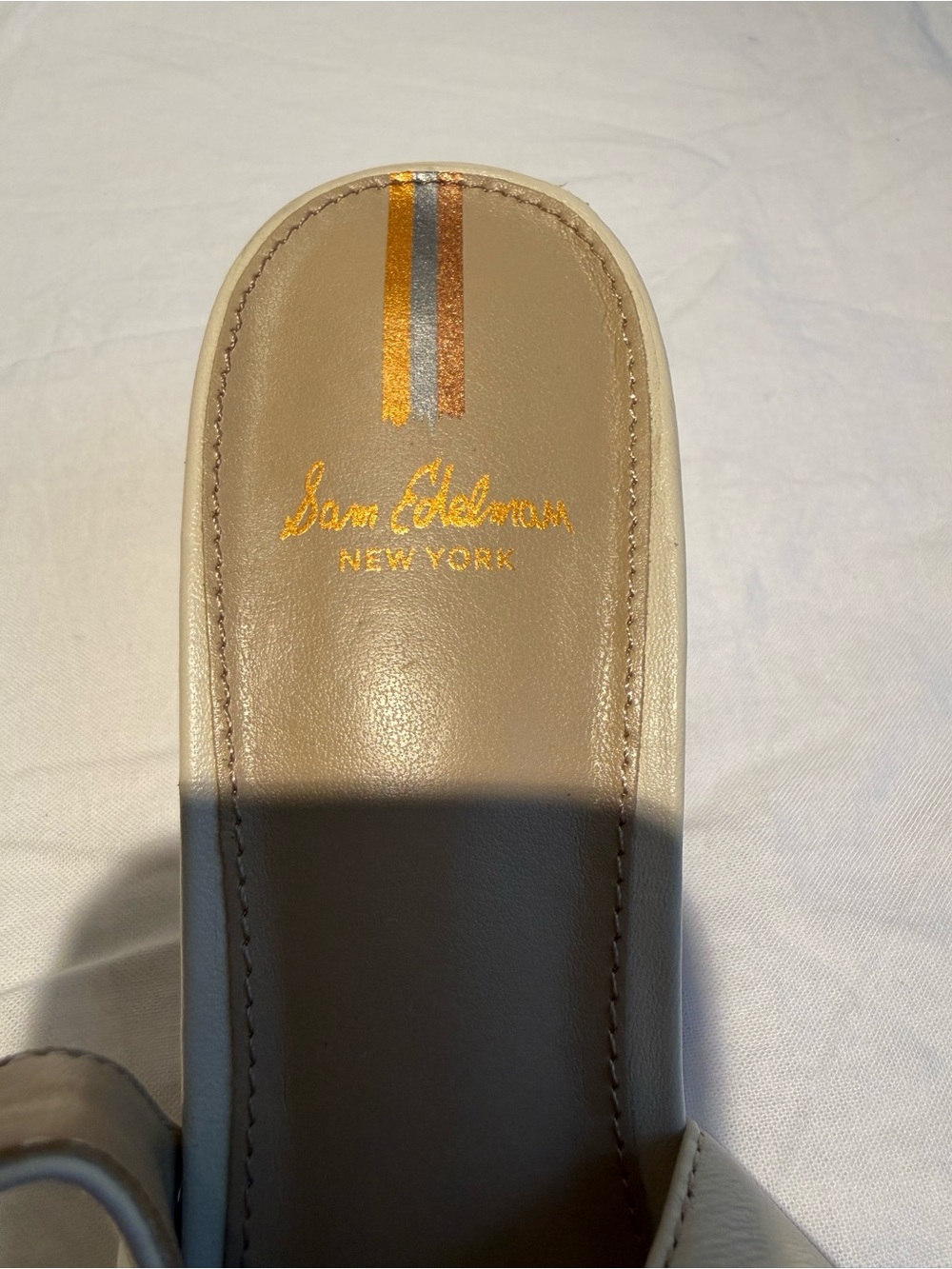 Sam Edelman Leather Cream Slingback Block Heels Sz 5.5 Ivory Square Toe Pumps - Picture 10 of 13